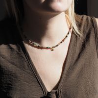 Naszyjnik regulowany - Turmalin kolorowy fasetowane kulki i srebro złocone