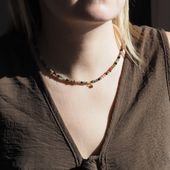 Naszyjnik regulowany - Turmalin kolorowy fasetowane kulki i srebro złocone