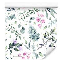 Tapeta gałązki liście kwiaty rośliny do sypialni