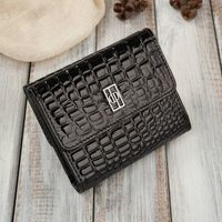 portfel damski skórzany mały croco czarny z ochroną