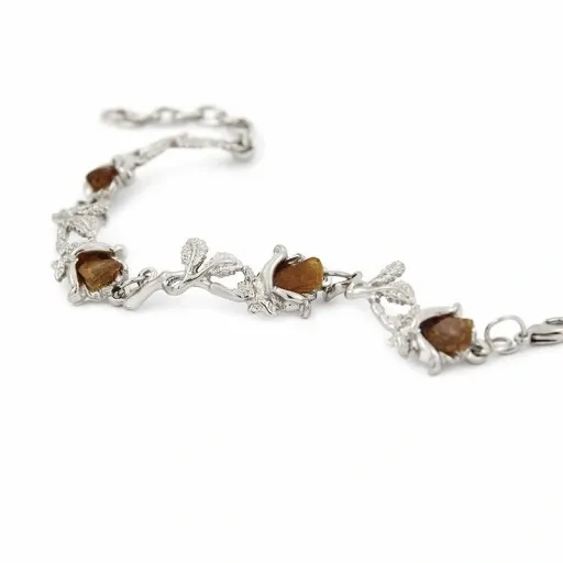 BRANSOLETKA SREBRNE RÓŻYCZKI Z BURSZTYNEM Gbox zdjęcie 3