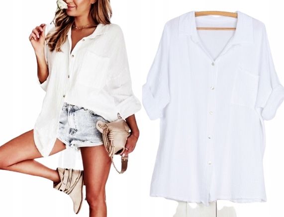 MUŚLINOWA KOSZULA TUNIKA oversize BAWEŁNA GUZIKI z masy perłowej 914 zdjęcie 7