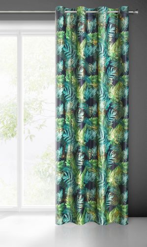 Zasłona gotowa na przelotkach DAVOS 140x250 czarno zielona w liście na Arena.pl