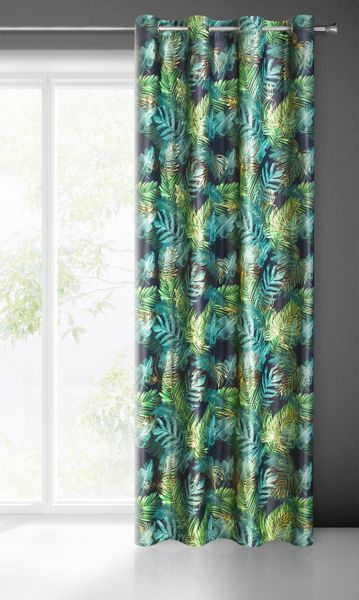 Zasłona gotowa na przelotkach DAVOS 140x250 czarno zielona w liście zdjęcie 3