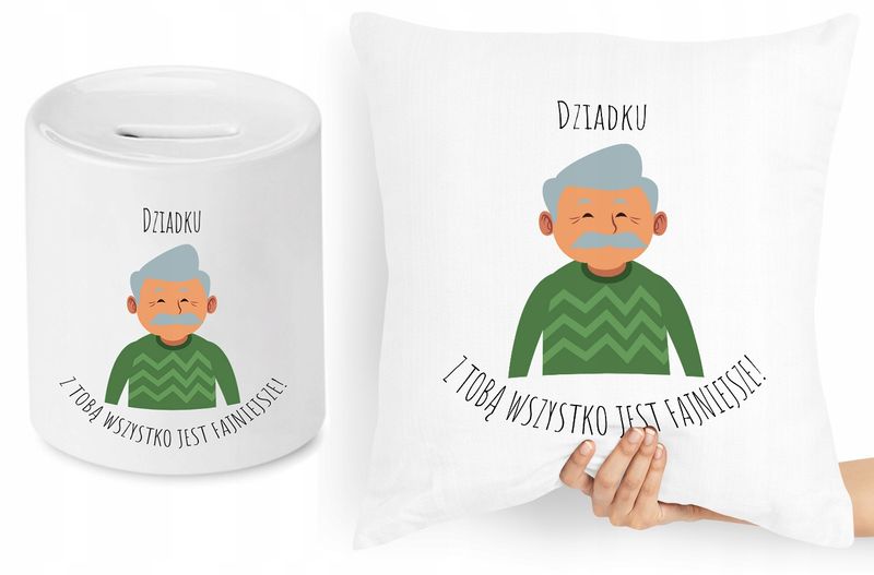 Dla Dziadka Zestaw Poduszka + Skarbonka Prezent Z Nadrukiem Ze Zdjęciem zdjęcie 1