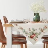 Obrus dekoracyjny 100x100 Eurofirany naturalny w kwiaty