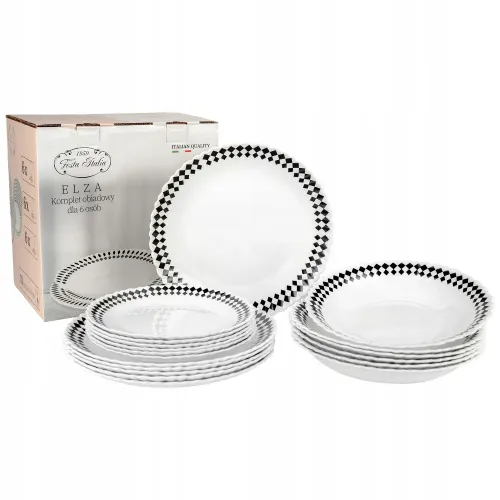 SERWIS OBIADOWY 18 ELEM DLA 6 OSÓB KPL TALERZY ZE ZDOBIENIEM W ROMBY SZKŁO na Arena.pl
