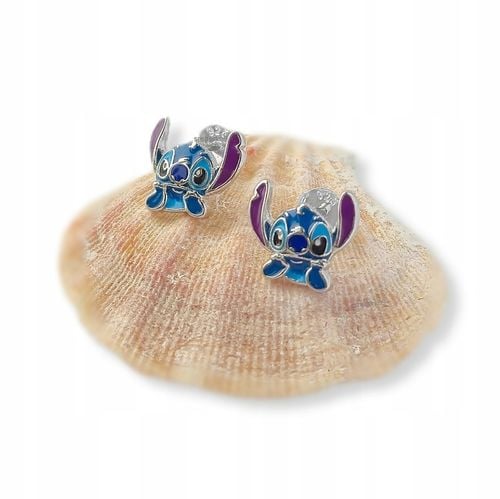 Pr.925 Srebrne bajkowe kolczyki Stich dla dziewczynki - HIT kolorowy Stitch na Arena.pl