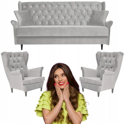 Zestaw wypoczynkowy welurowy komplet 2 fotele wersalka SZARY Family Meble na Arena.pl