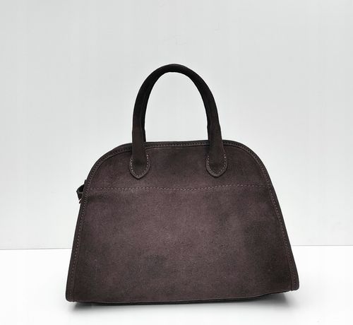 Torebka zamsz kuferek skóra naturalna brązowa czekoladowa espersso na Arena.pl