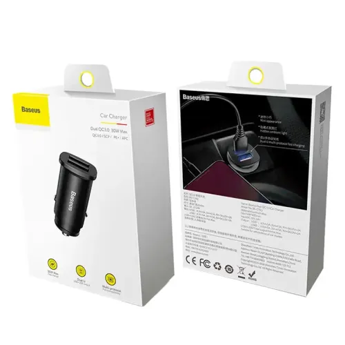 ładowarka samochodowa baseus square 2xusb qc3.0 5a 30w (czarna) na Arena.pl