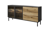 Nowoczesna Komoda 2D3SZ 180 cm Czarny + Dąb Evoke LONG LS + Led