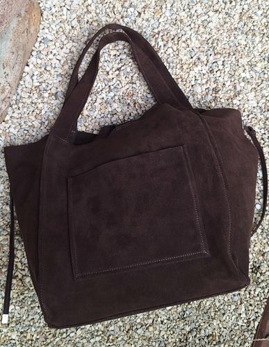 Torebka CZEKOLADOWA zamszowa shopper Vera Pelle SKÓRA ZAMSZ NATURALNY na Arena.pl