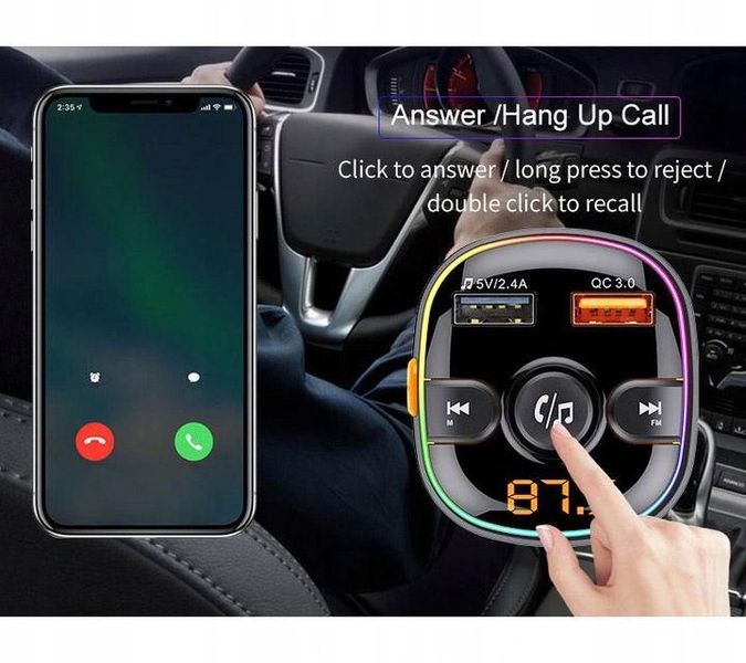 Transmiter FM Bluetooth głośnomówiący 2xUSB QC3.0 zdjęcie 5