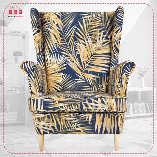 Fotel uszak ARI PRINT z podnóżkiem, skandynawski  BOHO na Arena.pl