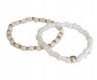 2 szt PIERŚCIONEK NA GUMCE KORALIKI BIAŁO-ZŁOTE