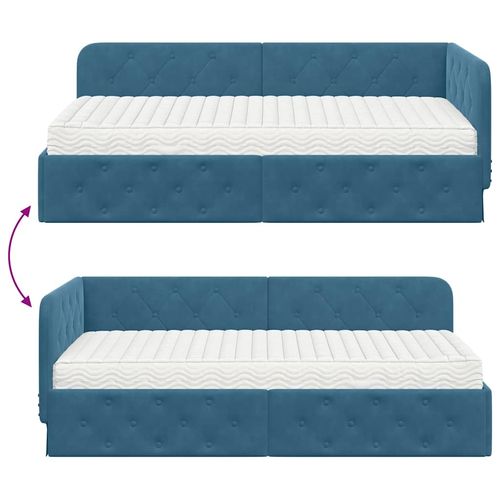 Rama łóżka narożnego z materacem Niebieski 90 x 200 cm Aksamit na Arena.pl