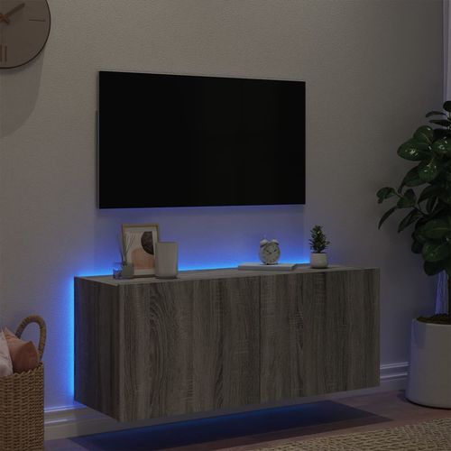 Ścienna szafka TV z LED, szary dąb sonoma, 100x35x41 cm na Arena.pl