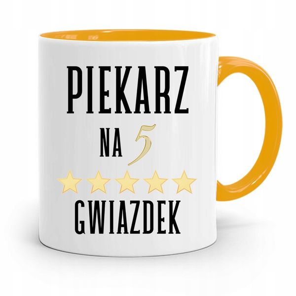 Kubek Żółty Dla Piekarza Piekarz Na 5 Gwiazdek Z Nadrukiem Ze Zdjęciem zdjęcie 1