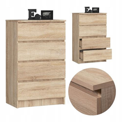Komoda klasyczna 60 cm 4 szuflady bezuchwytowa szafka komody Dąb na Arena.pl