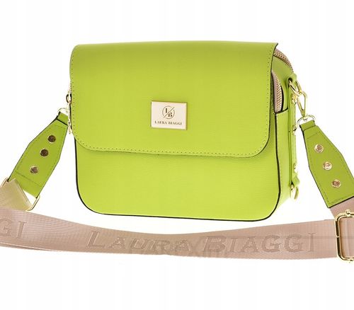 Laura Biaggi - torebka listonoszka kuferek zielony limonka mat JS170 na Arena.pl