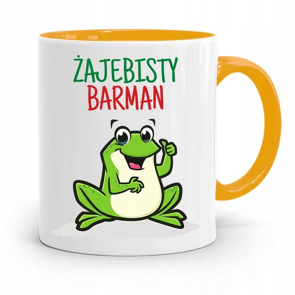 Kubek Żółty Dla Barmana Żajebisty Barman Prezent Z Nadrukiem Ze Zdjęciem zdjęcie 1