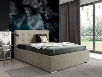 Nowoczesne tapicerowane łóżko z wysokim zagłowiem do sypialni PLAY beżowe 200x200