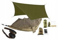 ZESTAW HAMAK OGRODOWY Z MOSKITIERĄ 330 X 140 CM TARP TAŚMY SURVIVAL