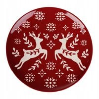 Talerz AVERO obiadowy czerwony z jelonkami 27 cm HOMLA