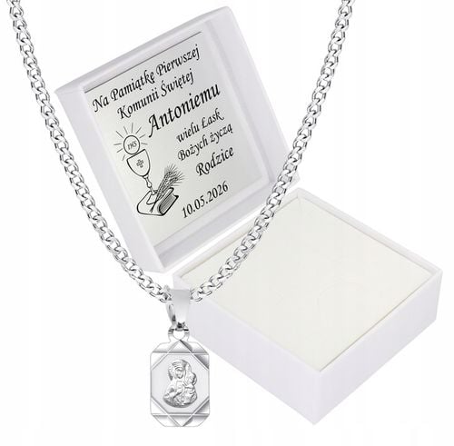 Łańcuszek Srebrny Medalik Komunijny Matka Boska na Komunię na Chrzest na Arena.pl