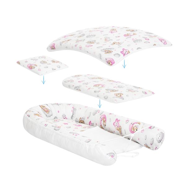 KOKON DLA NIEMOWLĄT BAWEŁNIANY ZESTAW 4 ELEMNTY ŚPIĄCY MIŚ zdjęcie 16