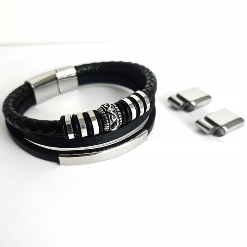BRANSOLETKA MĘSKA SKÓRZANA SKÓRA GRAWER GRATIS SREBRNA REGULOWANA 21-24CM! na Arena.pl