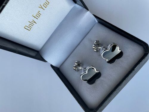 Markowe spinki do mankietów Exciting Czarna Koniczyna Koniczynka z Onyxem na Arena.pl