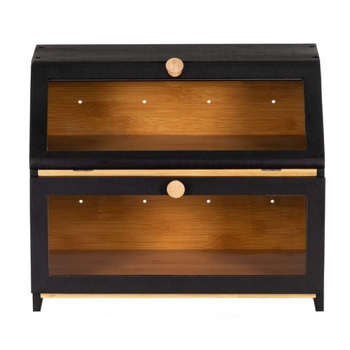 Chlebak zamykany, dwupoziomowy, szafka na pieczywo, bambusowy, czarny na Arena.pl