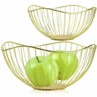 METALOWY KOSZYK NA OWOCE WARZYWA ZŁOTY MISA MISKA KOSZ OKRĄGŁY ORGANIZER