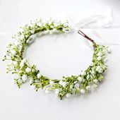 WIANEK opaska gipsówka kwiaty białe na KOMUNIĘ sesję sztuczny