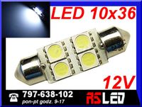 żarówka LED 4 SMD EKO 10x36 mm 36mm rurkowa biała zimna 12v