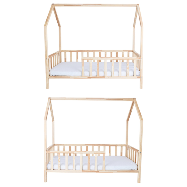 ŁÓŻKO DZIECIĘCE DOMEK AURORA 180x80 DREWNIANE BARIERKA + STELAŻ SOSNA