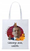 Mateusz Morawiecki Pis Torba Eco Biała Shopper Z Nadrukiem Ze Zdjęciem