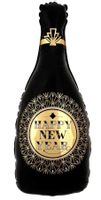 Balon foliowy butelka szampana Happy New Year czarno złota, 86x45 cm