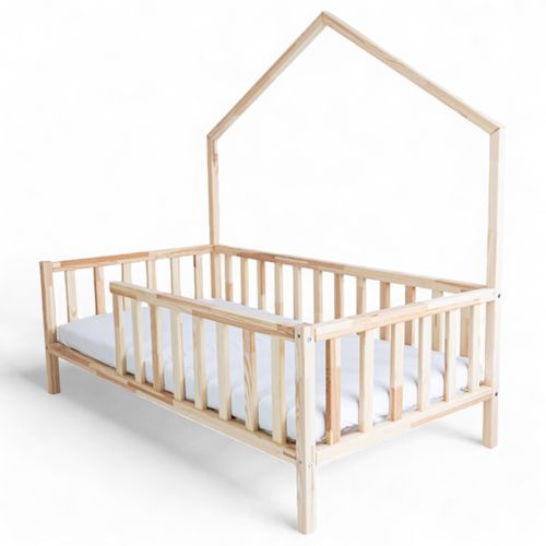 ŁÓŻKO DOMEK HANA 180x90 ŁÓŻKO DZIECIĘCE DREWNIANE BARIERKA + STELAŻ SOSNA na Arena.pl