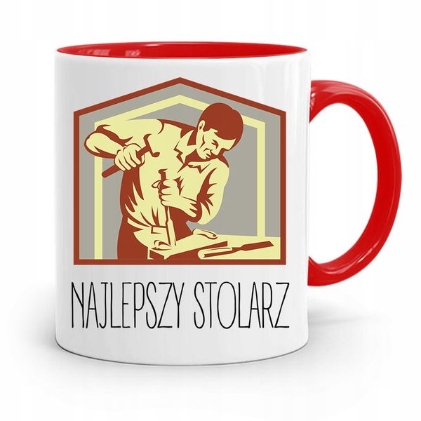 Kubek Czerwony Prezent Stolarza Najlepszy Stolarz Z Nadrukiem Ze Zdjęciem zdjęcie 1