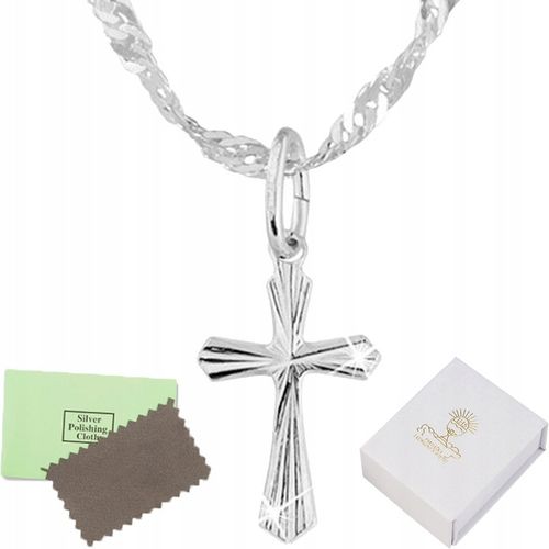 SREBRNY ŁAŃCUSZEK NASZYJNIK KRZYŻ KOMUNIA CHRZEST SREBRO 925 DLA DZIECKA na Arena.pl