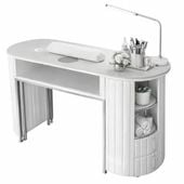 Biurko kosmetyczne z otworem na pochłaniacz biało-srebrne owalne 140x45x78