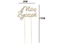 Topper na tort z cyrkoniami, Moc Życzeń, złoty