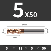 Frez TiSiN 4 ostrza Z-4 do stali nierdzewnej do 55HRC Rozmiar: Ø5x13x5Dx50L