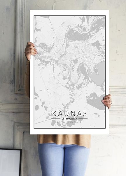 Kaunas mapa czarno biała - plakat 29,7x42 cm zdjęcie 2