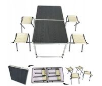 Zestaw turystyczny stolik 120x60 + 4 stołki kempingowe c. szare