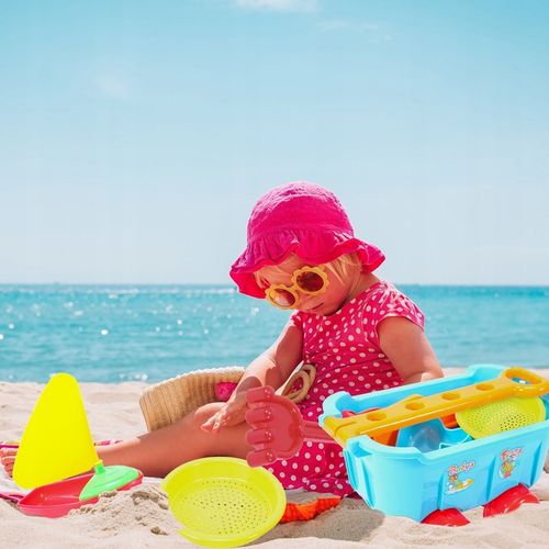 ZESTAW DO ZABAWY W PIASKU PIASKOWNICY WÓZEK TACZKA FOREMKI ŁOPATKI na Arena.pl