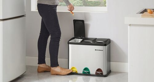 Kosz na śmieci odpady METALOWY 3 KOMORY do segregacji recykling 24l srebrny na Arena.pl